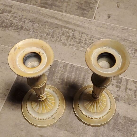Vintage Heavy Metal Patina Candle Holders - Picture 5 of 6